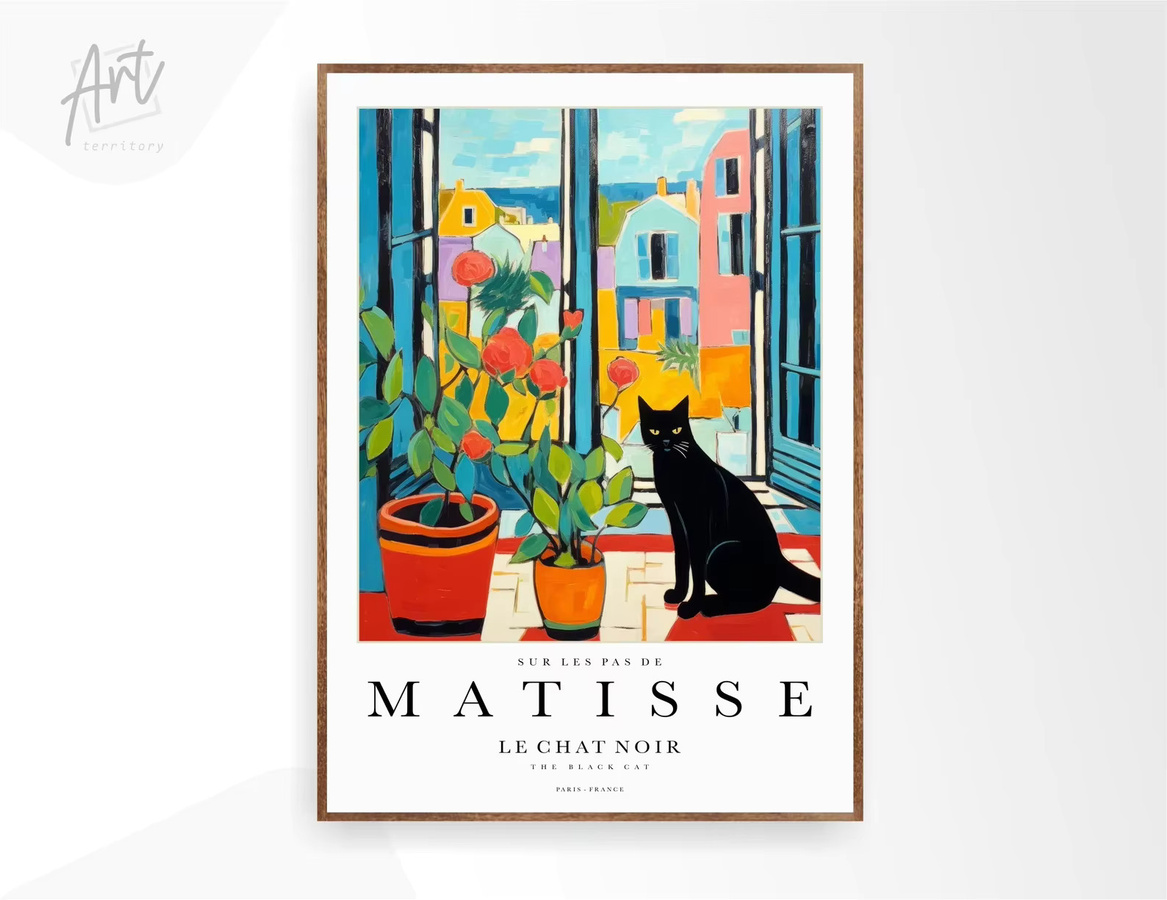 Black Cat Matisse Poster als moderner Wandkunstdruck mit Tiermotiv in Mehrfarben - Bild 3