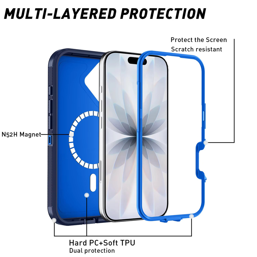 Ottbox Armor Defender XT Magnetische Handyhülle für iPhone 17 Pro Max, Air 17E und 16E, Stoßfeste Schutzhülle, Schwarz und Blau - Bild 6