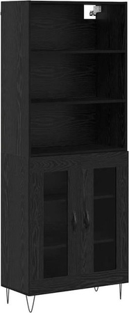 vidaXL Highboard 2-teilig in Eiche Schwarz im Industrie-Look für Wohnzimmer und Esszimmer