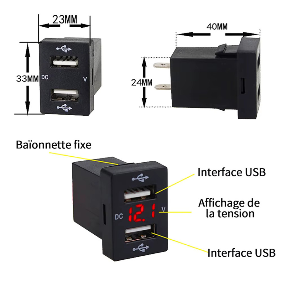 WYMECT Dual USB Schnellladegerät mit Voltmeter und LED für Toyota 12-24V, Power Adapter in Schwarz - Bild 4