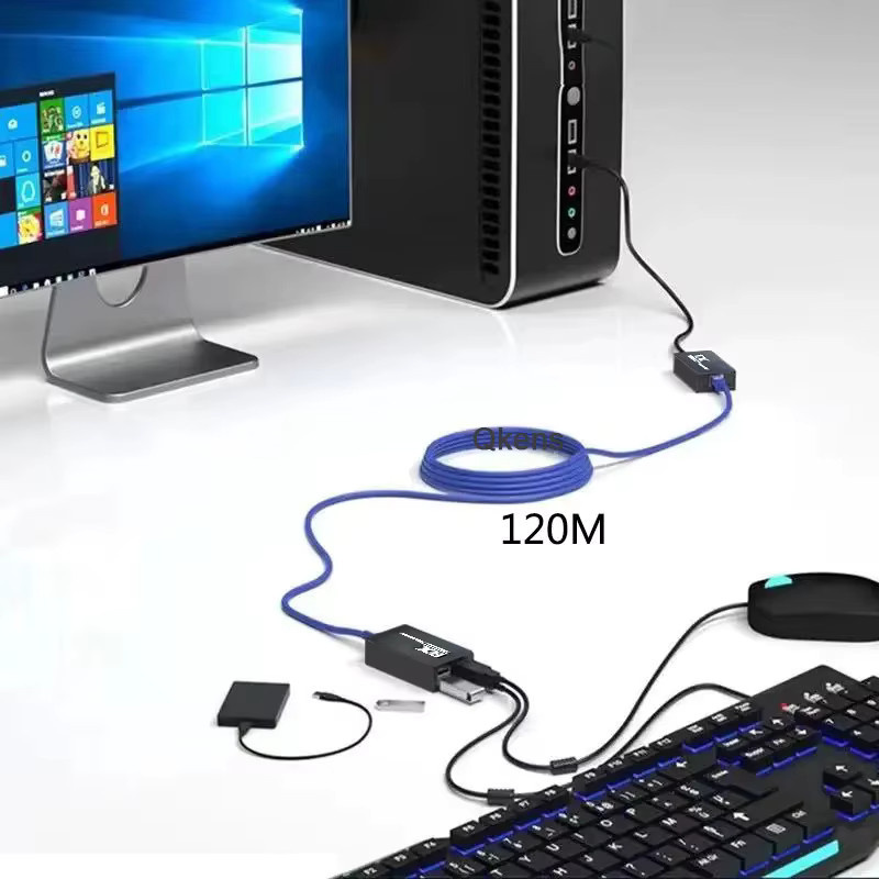 Qkens 4-Port USB-Extender Set in Schwarz für bis zu 120 m über CAT6-Ethernet-Kabel zur Verbindung von Laptop, PC, Tastatur, Maus und USB-Flash-Disk - Bild 5