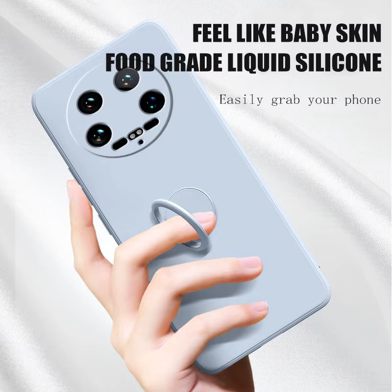 Stoßfeste Silikon-Handyhülle mit Ringhalter für Xiaomi 14 Ultra in Beige - Bild 2