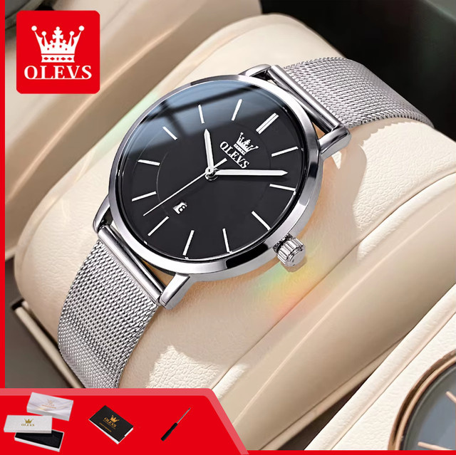 OLEVS Armbanduhr, Quarz, Edelstahl, Schwarz, Silber, Damen - Bild 1