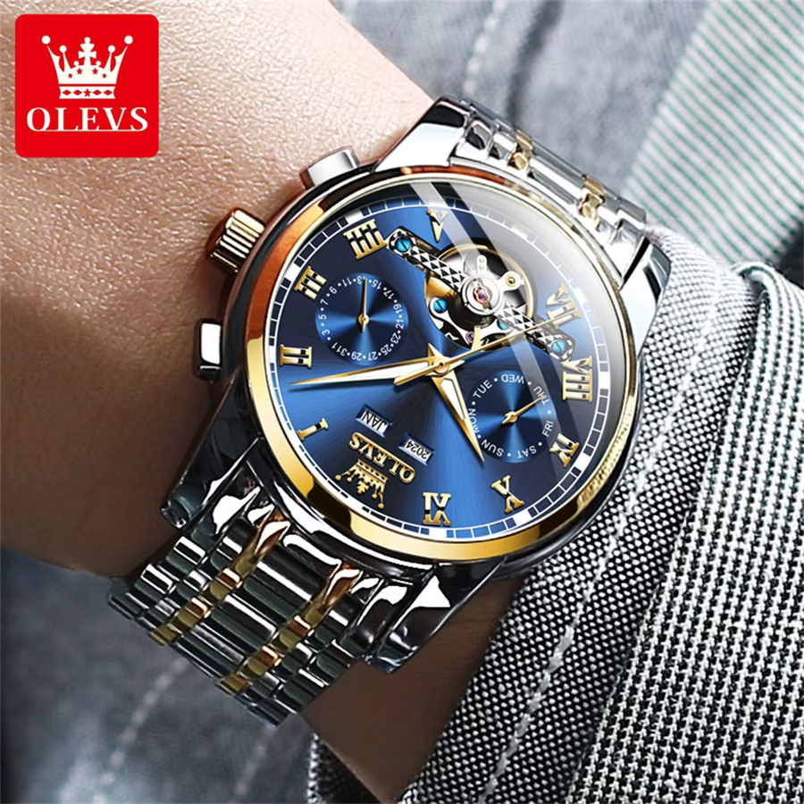 OLEVS Armbanduhr Automatik, Edelstahl, Blau, Herren - Bild 3