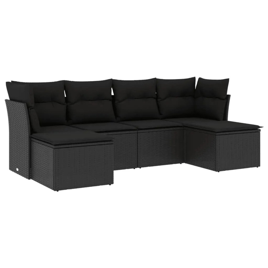 vidaXL 6-tlg Garten-Sofagarnitur in L-Form aus Poly Rattan und Metall mit Kissen, Schwarz - Bild 2