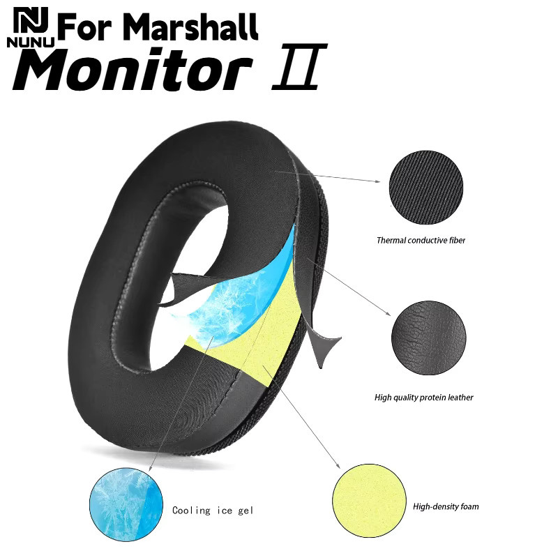 Marshall Ersatz-Set für Monitor II ANC Wireless Kopfhörer mit Ohrpolstern aus Eisgel, Leder und Mesh sowie Kopfbandabdeckung in Schwarz - Bild 3