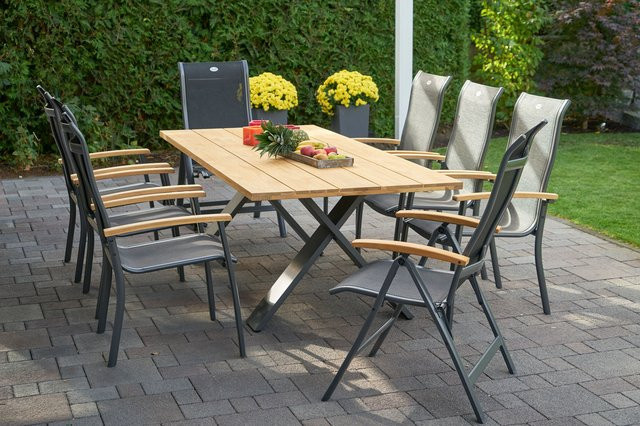 Hartman Xanadu Alice Garten-Essgruppe aus Aluminium und Teakholz in Xerix/Schwarz mit 6 Stapelsesseln und 2 Klappstühlen, B/T: 220 x 100 cm - Bild 1