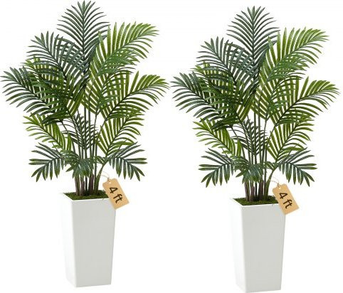 VEVOR Künstliche Areca-Palme im 2er-Pack, Tropische Kunstpflanze in weißem Pflanzkübel, Grün-Weiß, Höhe: 121,9 cm - Bild 1