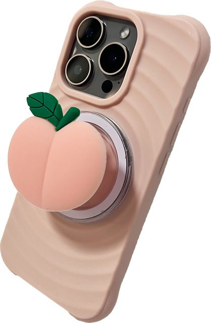 Handyhülle mit Cartoon Pfirsich Silikon Grip Tok Ständer für iPhone 17 Pro Max und iPhone 16 Pro Max in Pink - Bild 1