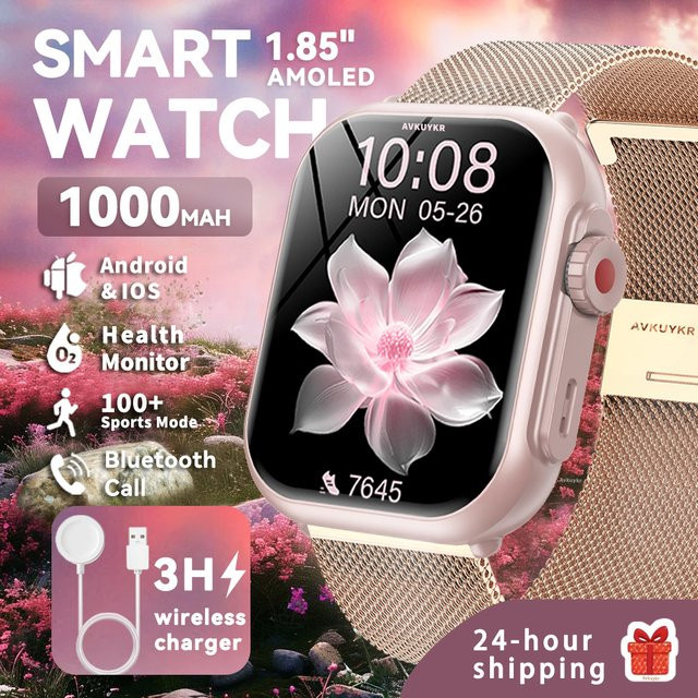 GUHUAVMI Ultra2 SE Damen-Smartwatch in Schwarz mit 1,85 Zoll AMOLED Full-Touch-Display, 1000mAh Akku und Bluetooth-Anruffunktion für Android und iOS - Bild 1