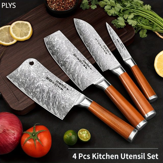 PLYS 4-teiliges Küchenmesser-Set aus Edelstahl in Silber mit Fleischschneider, Schneidemesser und Obstmesser - Bild 1