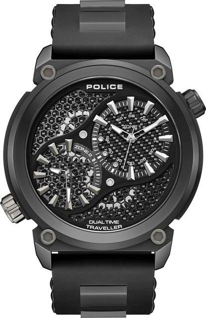 Police Herrenuhr Boa, Quarz, Edelstahl, 48 mm, Silikon, Schwarz, 5 ATM - Bild 1