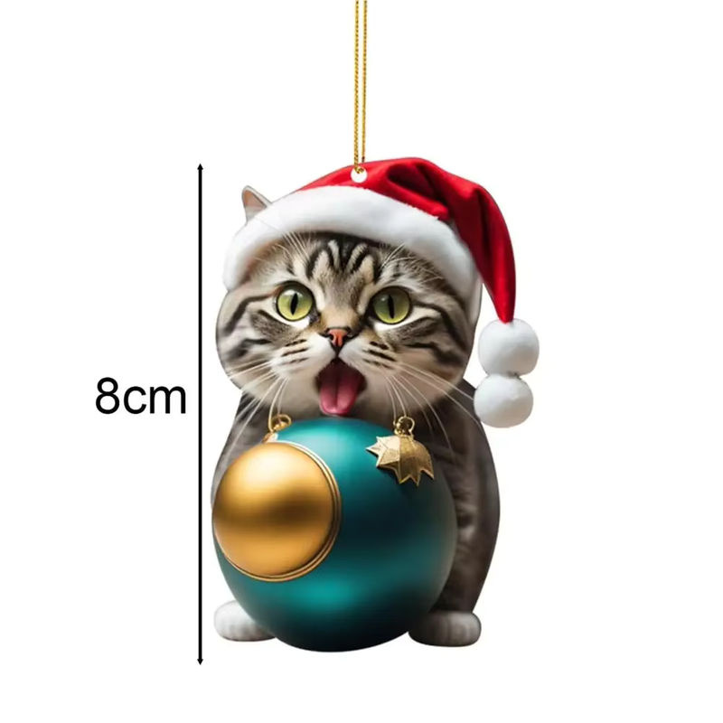 Niedlicher Weihnachts-Katzenanhänger aus Kunstharz als mehrfarbige Tier-Dekoration für den Weihnachtsbaum oder das Auto - Bild 4