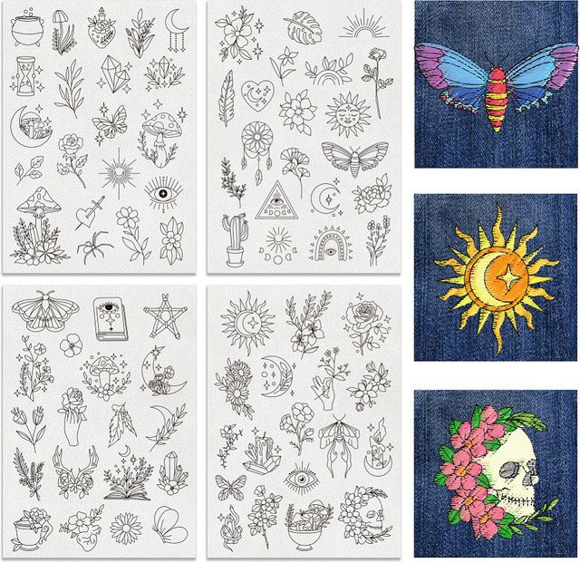 Stickstabilisator mit 79 Boho-Blumen- und Blattdesigns auf wasserlöslichem Papier für Kleidung und Taschen - Bild 1
