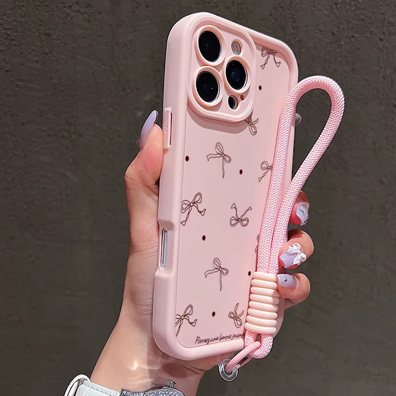 Silikon Handyhülle mit Polka-Dot-Schleifenmuster und weichem Lanyard für iPhone 16 15 14 13 12 11 Pro Max Plus X XR XS 7 - Bild 1