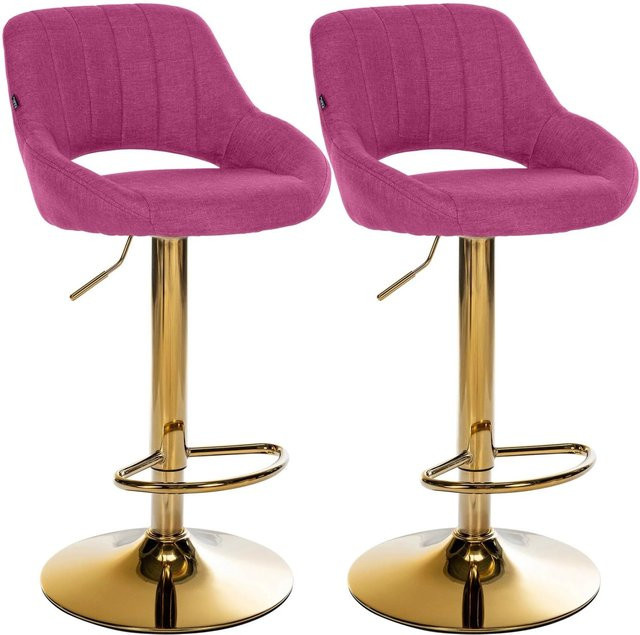 CLP 2er Set Barhocker Milet höhenverstellbar mit Lehne, gepolsterte Barstühle aus Stoff mit Metallgestell, drehbar, Lila/Gold - Bild 1