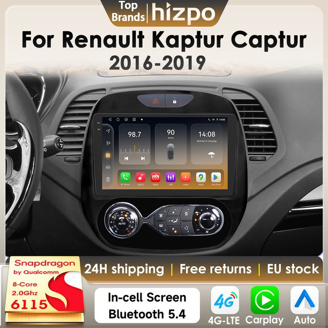 Hizpo 2Din Android 14 Autoradio für Renault Captur 2016–2019 mit GPS, 4G und Carplay in Schwarz mit Qualcomm Snapdragon 6115 Prozessor - Bild 1