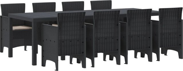 vidaXL 9-tlg Garten-Essgruppe aus Poly Rattan mit Kissen in Anthrazit und Schwarz - Bild 1