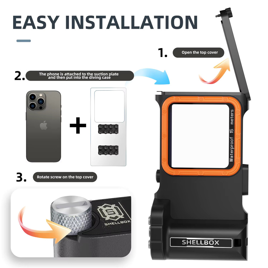 ShellBox Wasserdichte Unterwasser Handytasche für POCO und Samsung, Bluetooth-fähig, Schutzhülle für Android-Smartphones, Farben: Blau, Orange, Schwarz - Bild 5