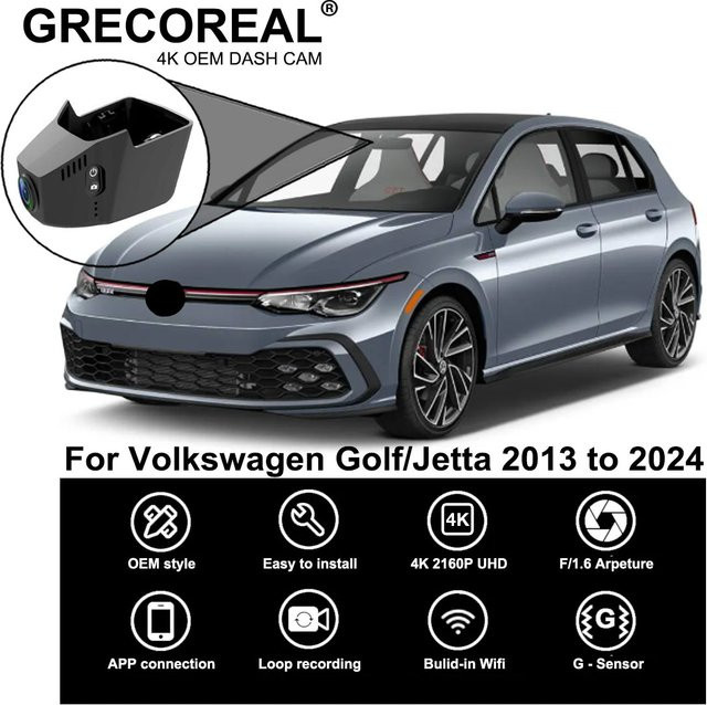 GRECOREAL 4K Dashcam Dual-Kamera-Set mit WiFi für Volkswagen Golf 8 Mk8, Golf 7 Mk7 und Jetta in Schwarz - Bild 1
