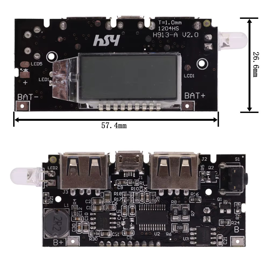 DIY Power Bank Lademodul mit Dual USB Ausgang und LCD Display in Schwarz für 18650 Lithium Batterien - Bild 4