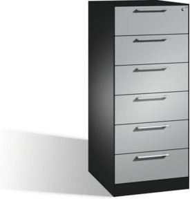 C+P Karteischrank Asisto für DIN A5 quer, 6 Schubladen, zweibahnig, Front Weißaluminium, Korpus Schwarzgrau, H: 131,0 cm, B: 60,0 cm, T: 56,2 cm - Bild 1