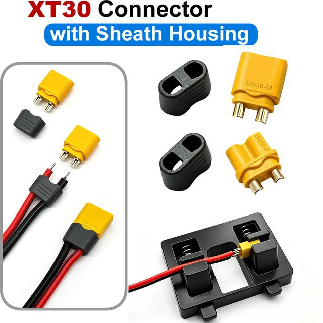 XT30 Bullet-Steckverbinder Set mit Hülle, männliche und weibliche Stecker für RC-Lipo-Akkus, FPV-Drohnen und Modellbau, Gelb - Bild 1