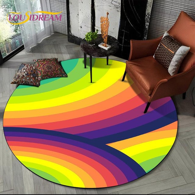 Runder Teppich HGHT in Regenbogenfarben mit abstrakter Farbtäuschung, rutschfest und waschbar, Durchmesser: 60 cm - Bild 1