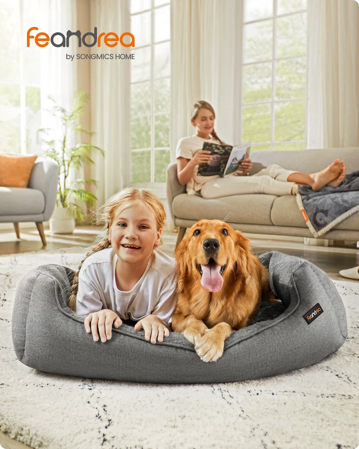 FEANDREA Hundebett und Katzenbett mit erhöhten Rändern und rutschfester Unterseite, Grau, B/T/H: 100 x 75 x 25 cm - Bild 2