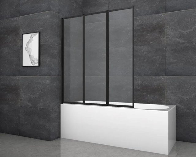 Aurlane Badewannenfaltwand Black Star, 3-flügelig, Schwarz matt, Transparent, B: 125 cm, H: 143 cm - Bild 1