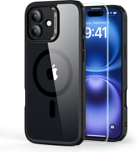 ESR Classic Hybrid MagSafe Hülle für Apple iPhone 16 Plus mit Displayschutz, Schwarz Transparent - Bild 1