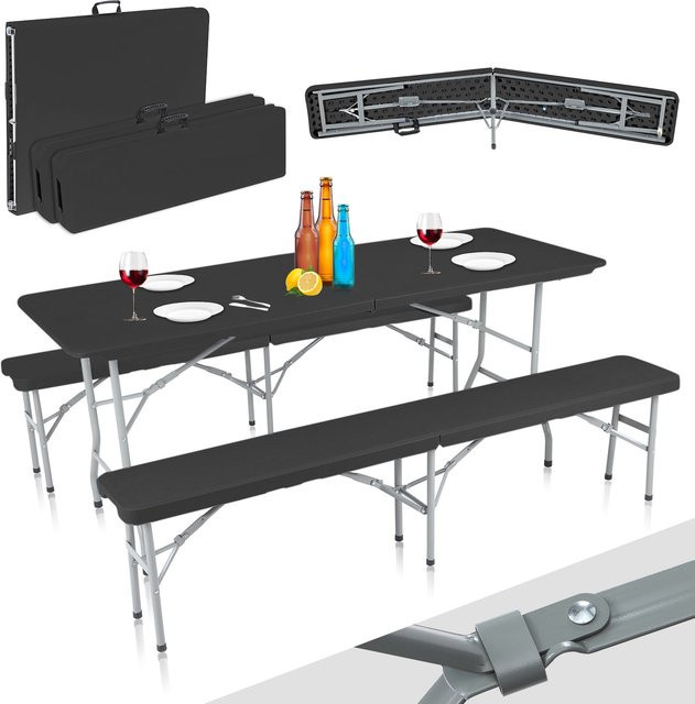 Strattore Bierzeltgarnitur aus Kunststoff mit Tisch und 2 Bänken, klappbar, Schwarz - Bild 1
