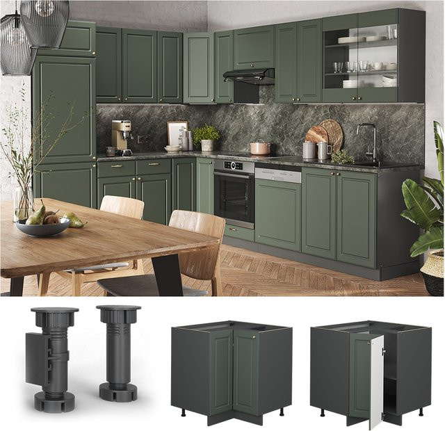 Vicco Eckunterschrank Fame-Line Landhaus Anthrazit Grün-Gold mit Softclose-Scharnieren und Einlegeboden Höhe: 87 cm - Bild 1