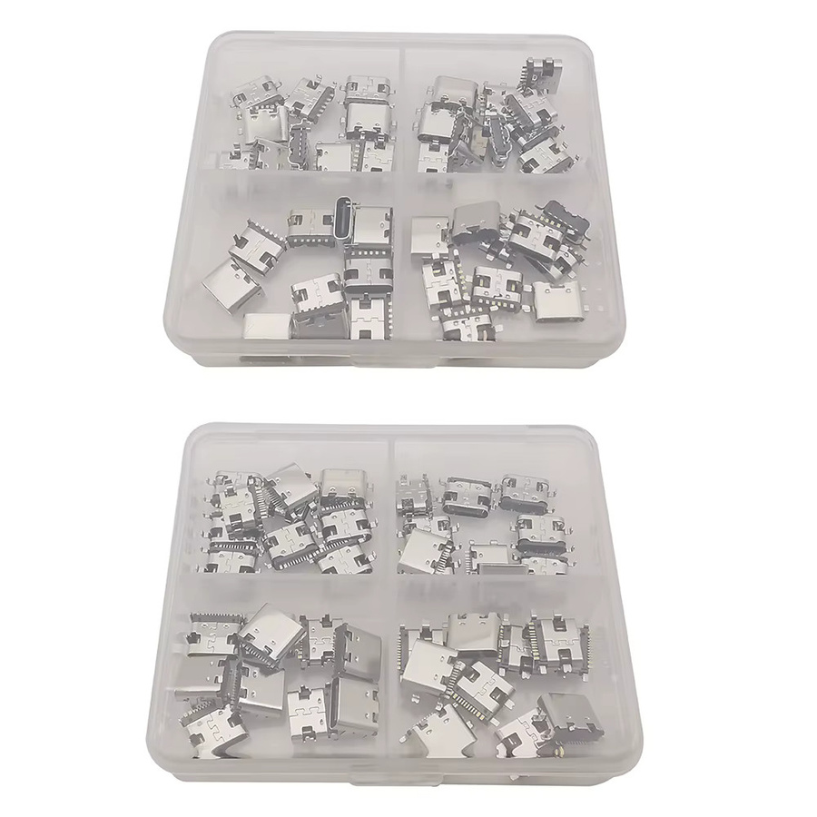 40 Stück USB-C Anschluss Buchsen von ALLiSHOP in Silber, 6/16 Pin Typ-C Buchse für SMD SMT DIY Reparatur und Adapter - Bild 1