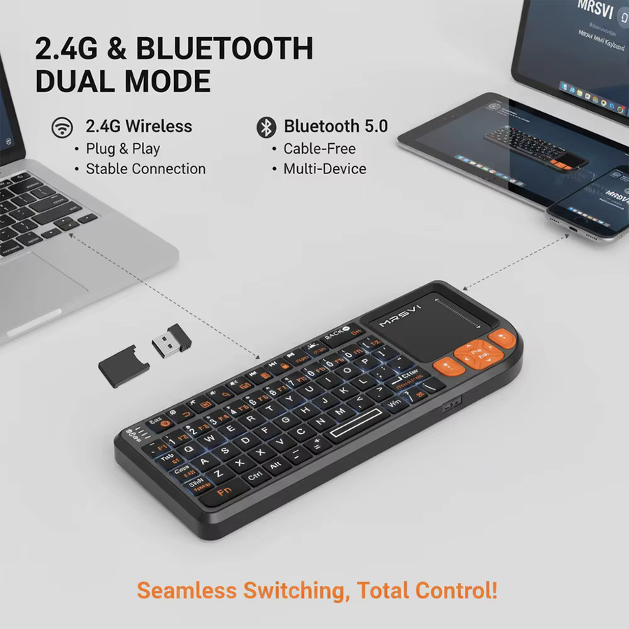 MRSVI Mini-Bluetooth-Tastatur A8 PLUS in Schwarz mit Hintergrundbeleuchtung und Touchpad für Android TV Box, Mac, Laptop und Windows - Bild 2
