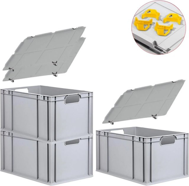 PROREGAL Spar Set mit 3x Eurobox Nextgen Economy in Gelb inklusive Auflagedeckeln und 4x Schiebeschnappverschlüssen, H x B x T: 32 x 40 x 60 cm - Bild 1