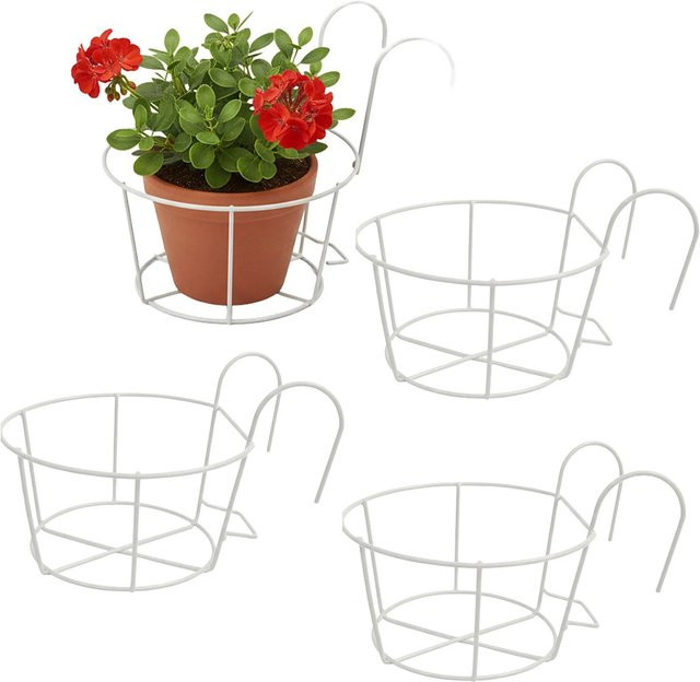 Relaxdays Blumentopfhalter aus Eisen in Weiß, 4er Set, B/T/H: 21 x 20 x 26 cm - Bild 1