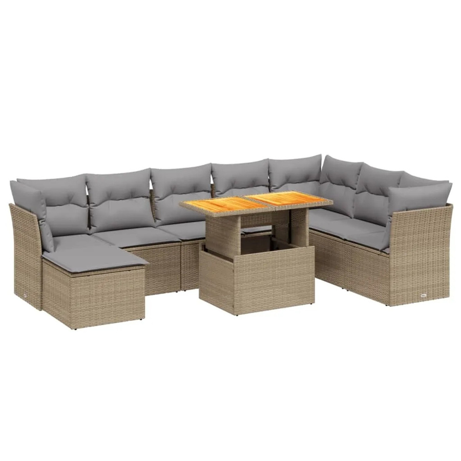 vidaXL 9-tlg Garten-Sofagarnitur aus Poly-Rattan mit Kissen in Beige - Bild 2