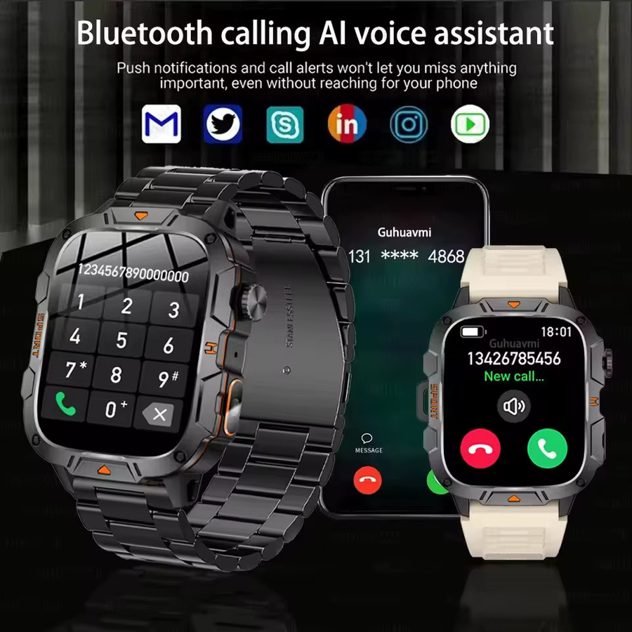 GUHUAVMI Smartwatch, 1,96 Zoll AMOLED, 5 ATM, Schwarz, Herren - Bild 3