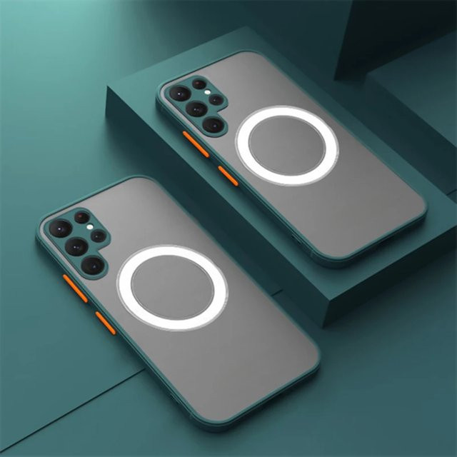 Samsung Galaxy Schutzhülle mit MagSafe und Wireless Charging Unterstützung in Grün für S24 S23 S22 S21 S20 Ultra Plus A54 A34 A24 A14 Note20 - Bild 1