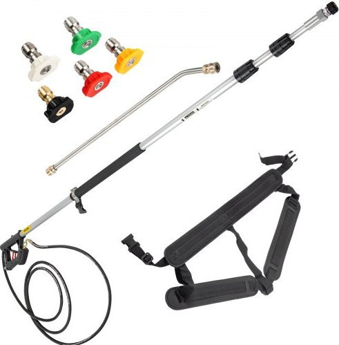VEVOR Teleskop-Hochdruckreiniger-Stange mit Tragegurt, 548,6 cm Länge, 4000 psi, inklusive 0,95 cm Schnellverbinder und 5 Düsen für Reinigungsarbeiten an Einfahrten, Gebäuden und Autos - Bild 1