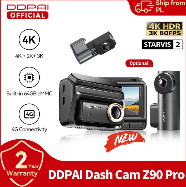 DDPAI Z90Pro Dual Dashcam mit 4K UHD Auflösung, Sony STARVIS 2 IMX678 Sensor, HDR, ADAS, Sprachsteuerung und WLAN, Schwarz - Bild 1