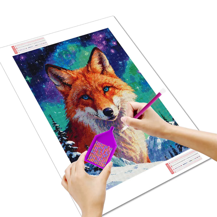 Huacan Diamantgemälde Fuchs in Winterlandschaft, rundes Diamant-Mosaik Kunstwerk in Multicolour, B/D: 30 x 30 cm - Bild 2