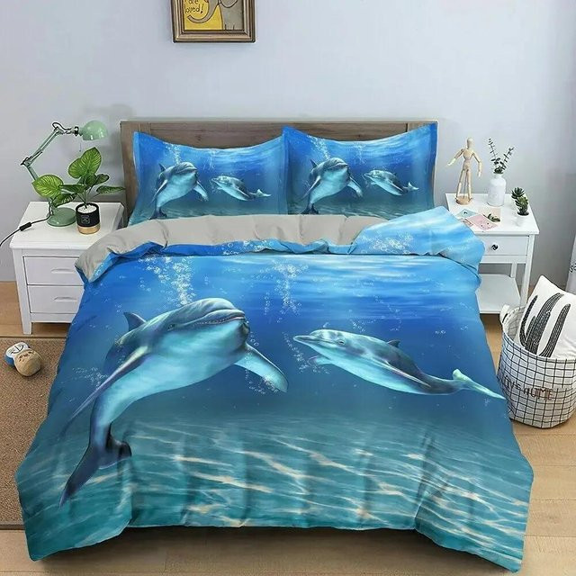 Lodestar Bettwäsche-Set Delfin im blauen Meer mit 3D-Tierprint und Reißverschluss, B/H: 135 x 200 cm - Bild 1