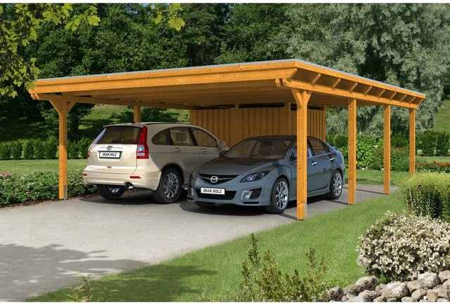 Skan Holz Doppelcarport Emsland aus Leimholz Eiche hell, B/T: 613 x 846 cm, Firsthöhe: 248 cm, braun - Bild 4