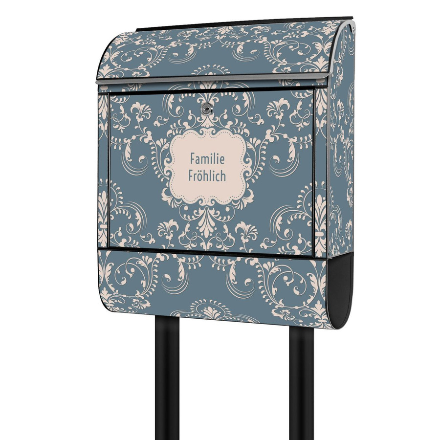 banjado Standbriefkasten groß mit Motiv Royal Creme Blau und Zeitungsfach, B/T/H: 38 x 16 x 161,5 cm - Bild 1