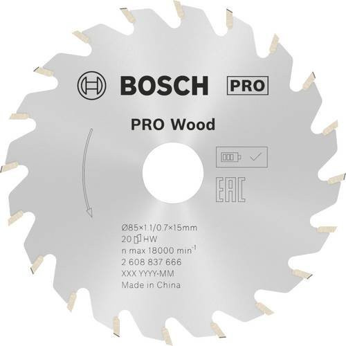 Bosch Kreissägeblatt Standard for Wood für Akkusägen, Ø 85 mm, 20 Zähne, Carbide Tipped, Silber - Bild 1