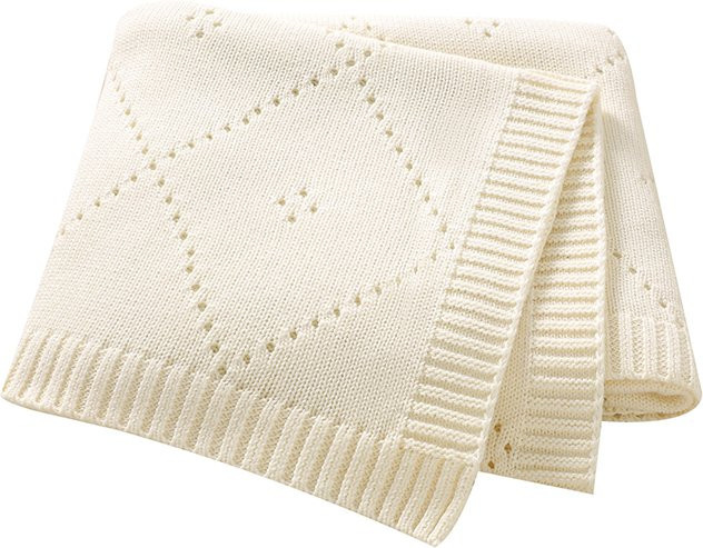 Mimixiong Baby Decke aus Baumwolle, atmungsaktive gestrickte Neugeborenen Decke in Weiß, B/B: 90 x 70 cm - Bild 1