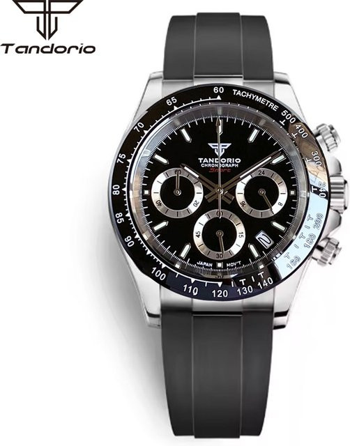 Tandorio Armbanduhr Chronograph, Quarz, Edelstahl, 39 mm, Herren, Schwarz - Bild 1