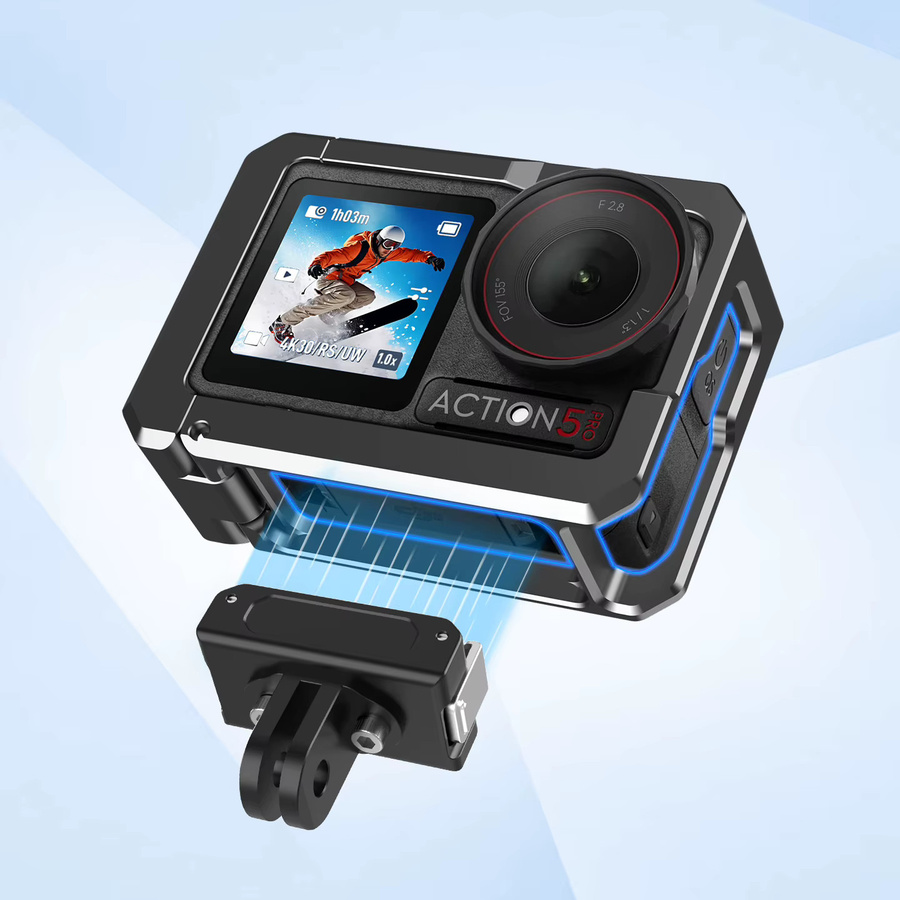 DJI Schnellverschluss-Metallkäfig für DJI OSMO ACTION 5, 4 und 3 in Schwarz mit Mikrofon-Kaltschuh, Fülllichthalterung und Erweiterungshalterung - Bild 5